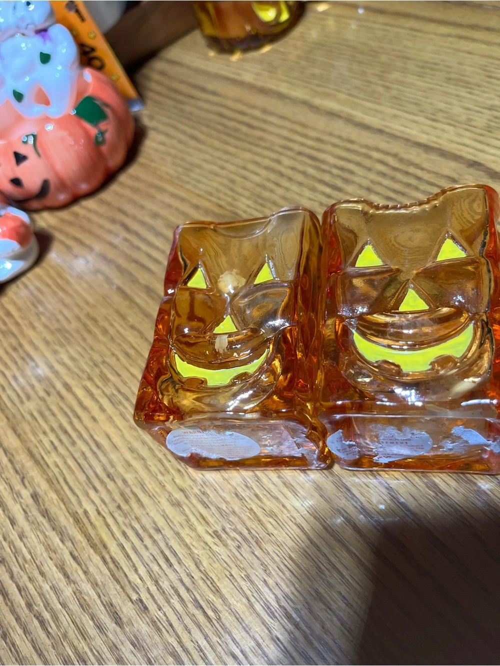 Orange Glass Jack-o'-Lantern Votive Holders - Set of 2